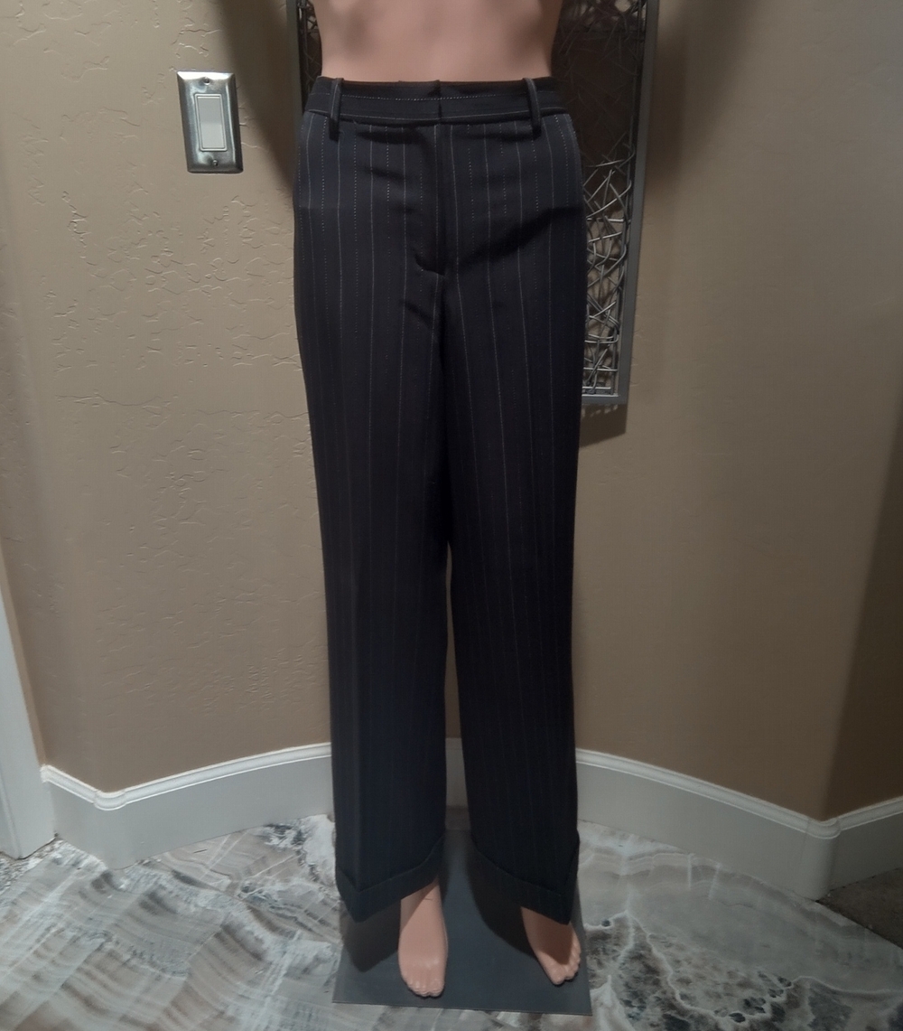 Larry Levine Black Pinstripe Straight-Leg Trousers